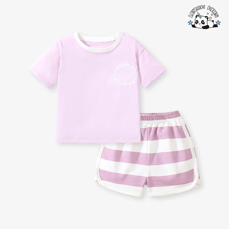 LEZONKIDS - New Design Summer Stripe Style Two Piece Short Sleeve Children Casual Girls Sets for  2-8T